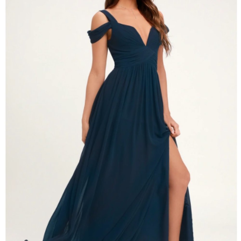 Ocean of Elegance Navy Blue Maxi Dress